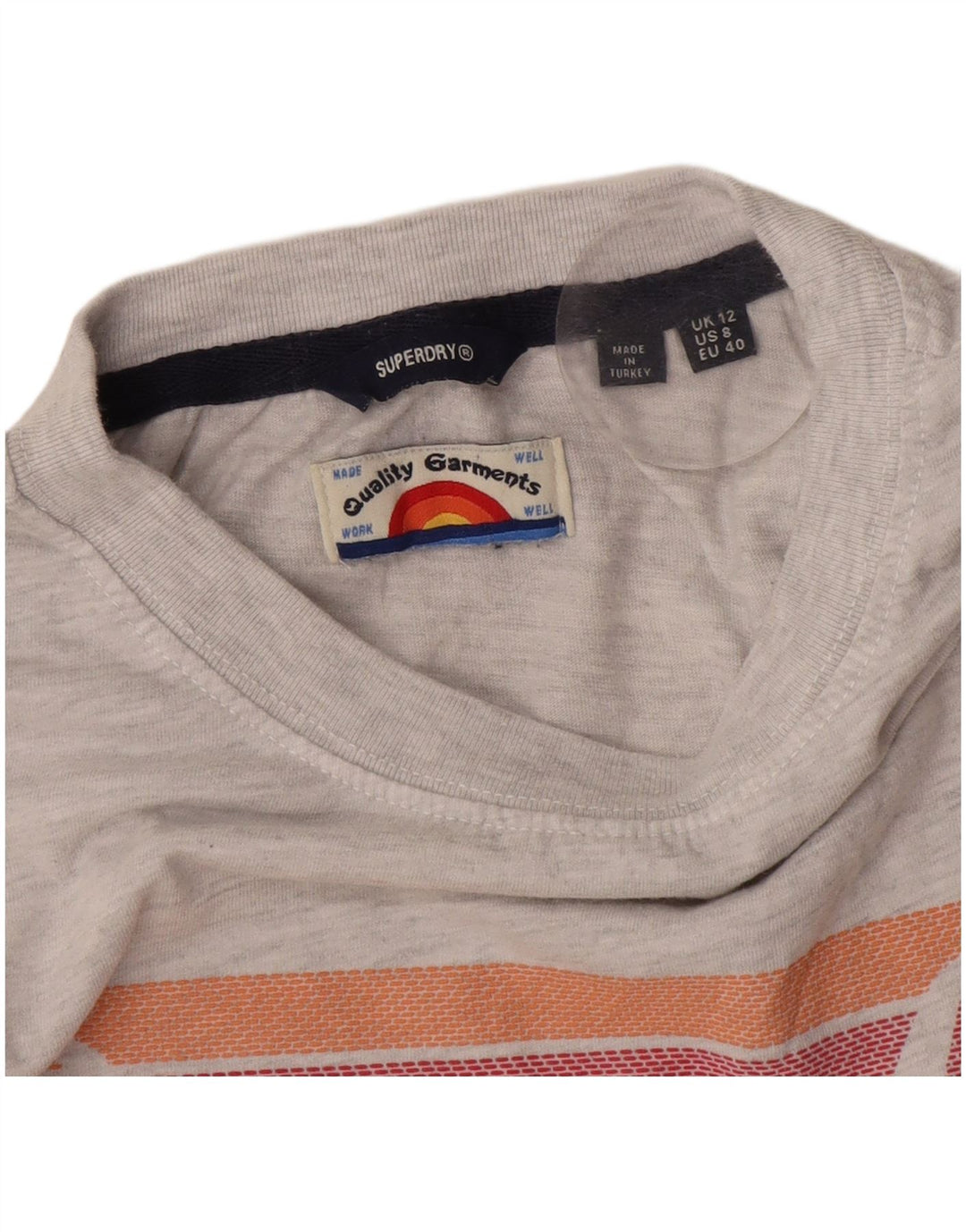 Superdry Womens Crop Graphic T-Shirt Top UK 12 Mellem grå stribet