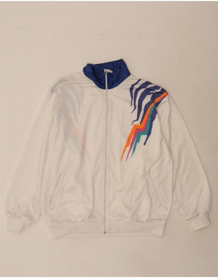 VINTAGE Mens Graphic Tracksuit Top Jacket IT 54 XL White Polyester Vintage Vintage and Second-Hand Vintage from Messina Hembry 