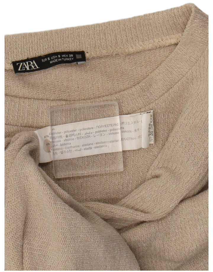 Zara Womens Crop Boat Neck Jumper Sweater UK 10 Small Beige Polyester