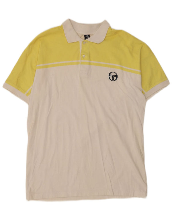 Sergio Tacchini Mens Polo Shirt Medium White Colourblock Cotton