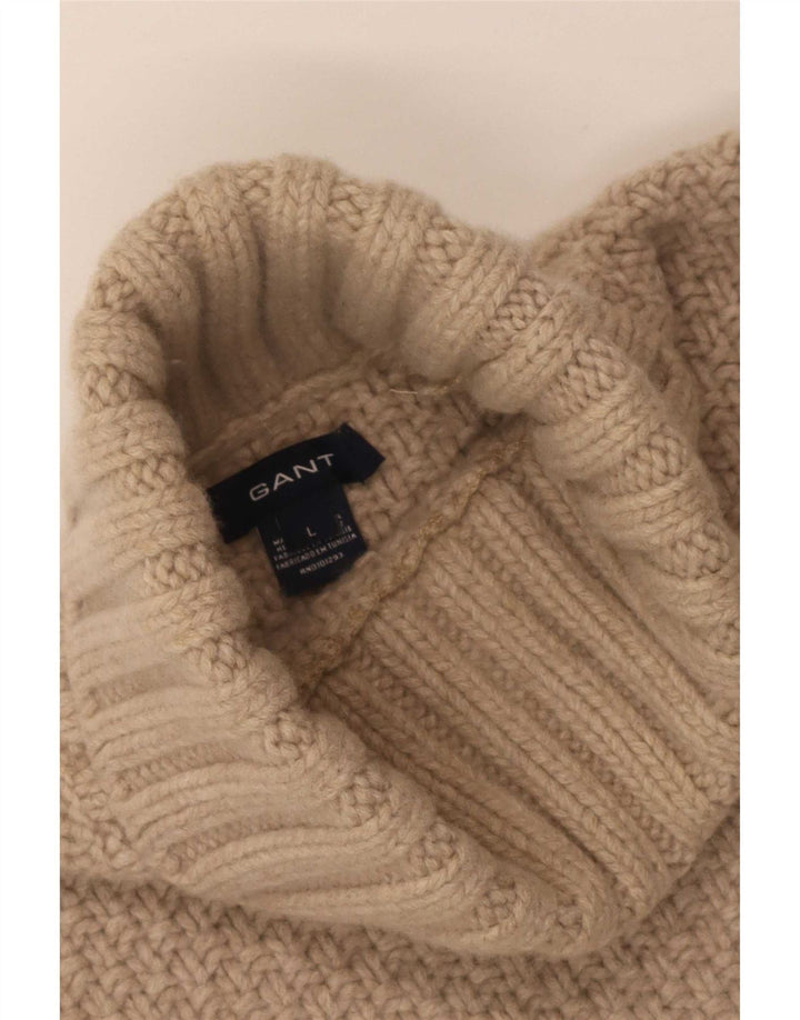Gant Dame Roll Neck Jumper Sweater UK 16 Stor Beige Uld