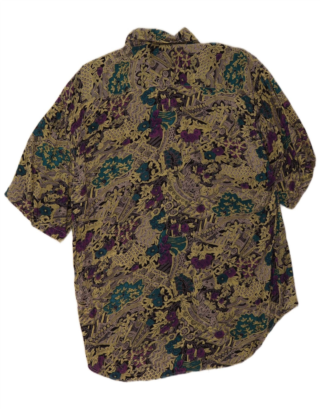 Vintage Kortærmet Herreskjorte Medium Multicolored Floral Viscose
