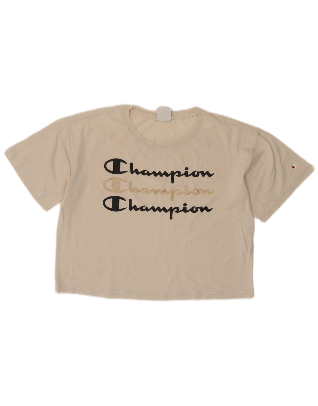 CHAMPION Dame Oversized Crop Grafisk T-Shirt Top UK 10 Small Off White