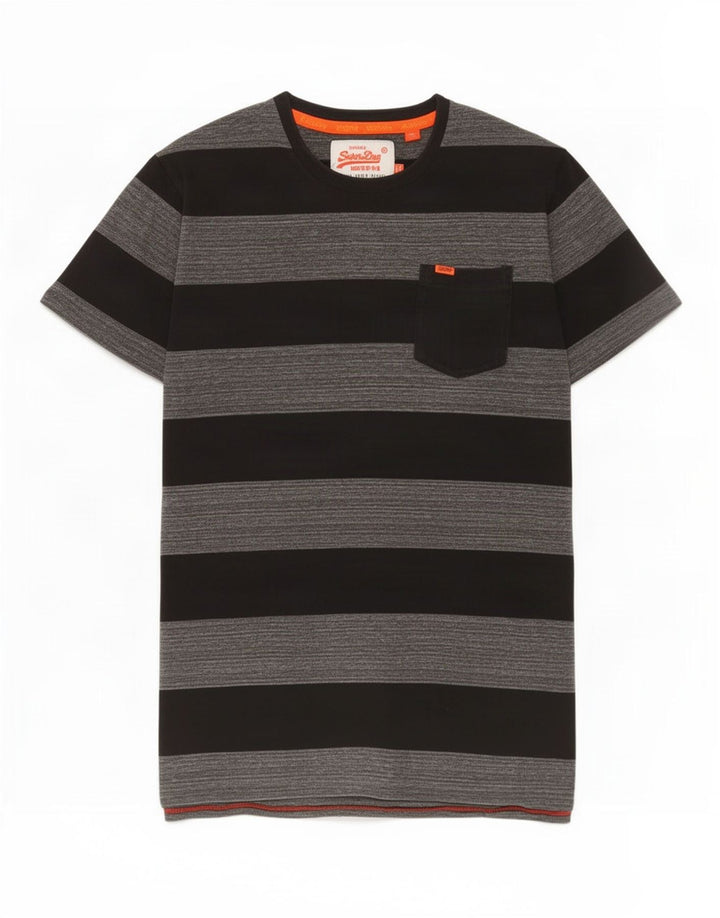 Superdry T-shirt top mellem grå stribet bomuld til mænd