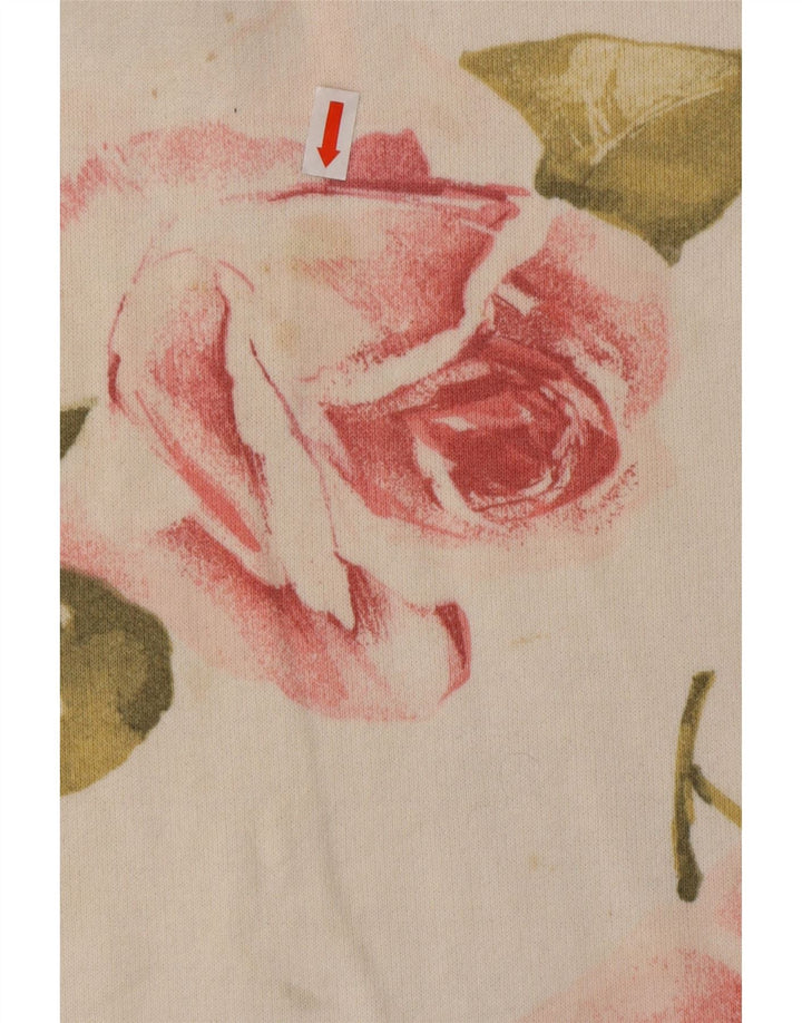 VINTAGE Dame Top Langærmet UK 16 Large Off White Blomsterbomuld