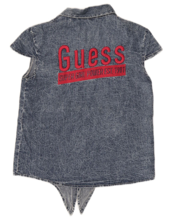 Guess Kvinder grafisk kortærmet denimskjorte UK 14 Medium Blue Cotton