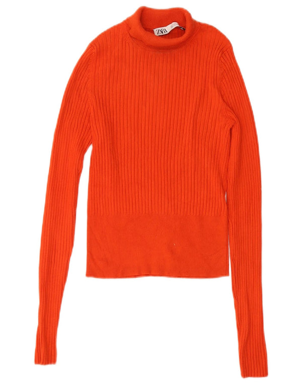 Zara Dame Crop Roll Neck Jumper Sweater UK 10 Small Orange Viscose