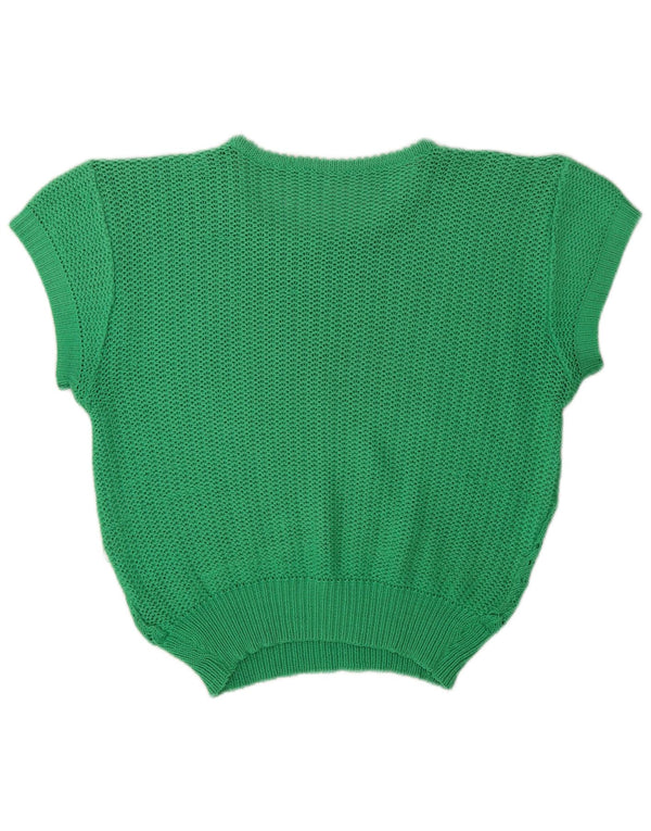 Vintage dameafgrøde se gennem bådhals sweater UK 14 Medium Green