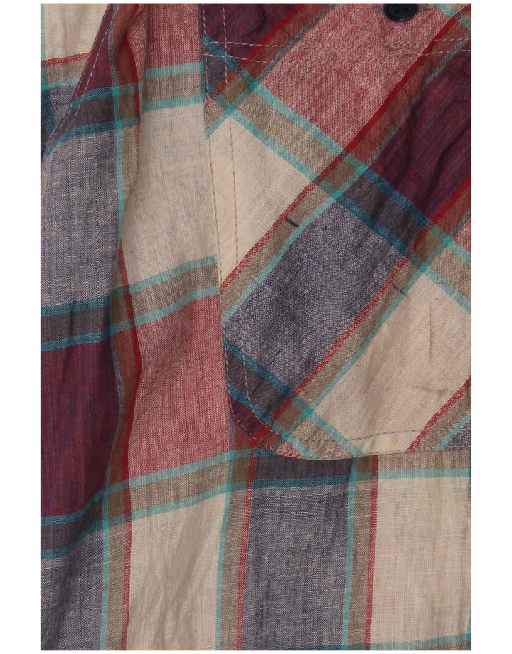 Vintage kortærmet herreskjorte Stor flerfarvet ternet bomuld