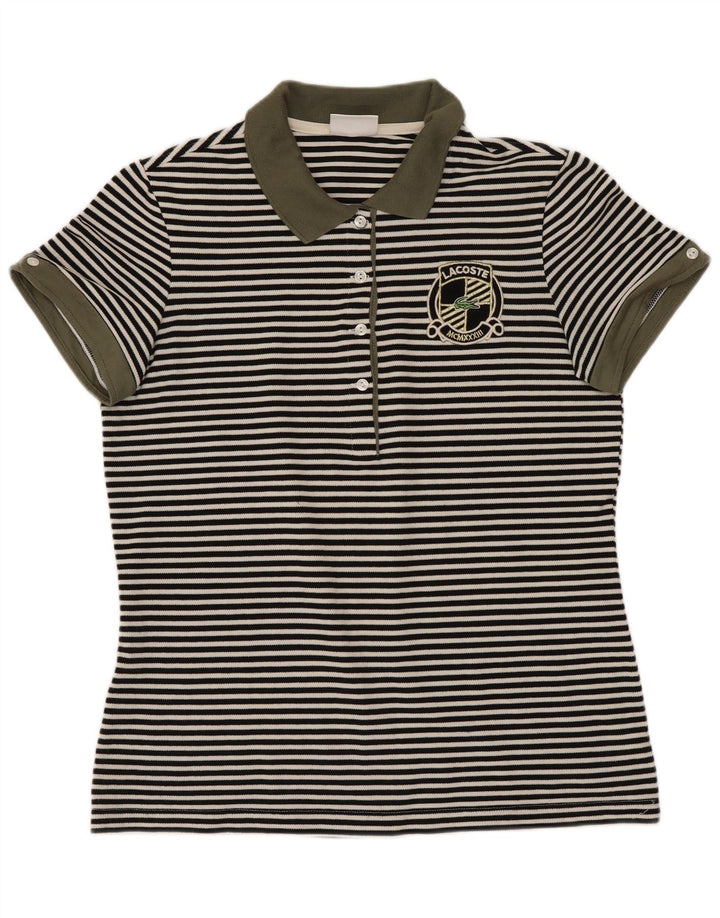 Lacoste Dame Polo Shirt Størrelse 42 Stor Sort Stribet Bomuld