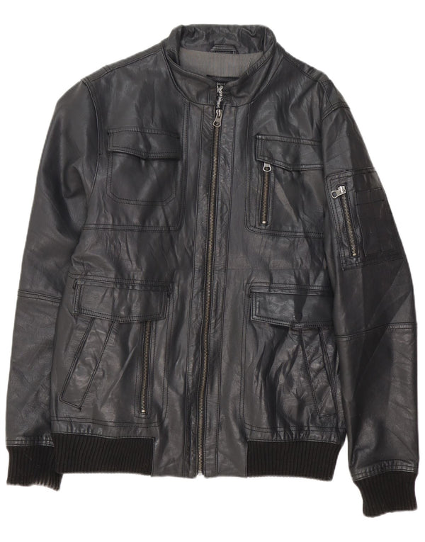 XDYE Herre Bomber Læderjakke UK 42 XL Sort Læder