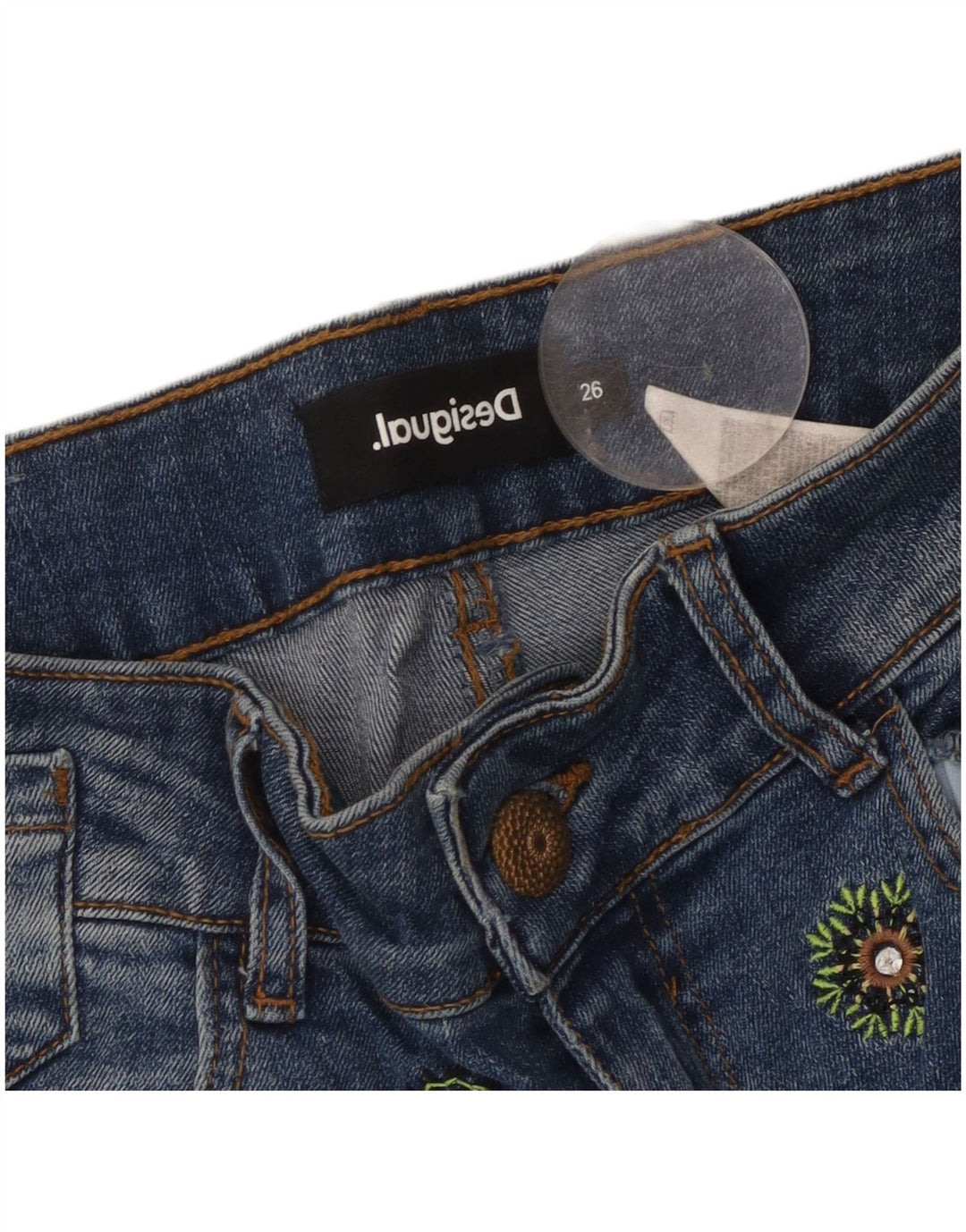 Desigual Dame Denim Denim Shorts W26 Small Blue Floral Bomuld