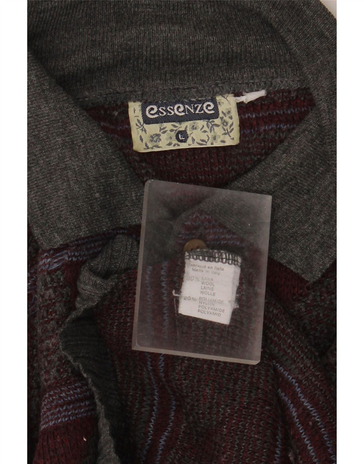 Vintage herre polo hals sweater stor grå geometrisk uld