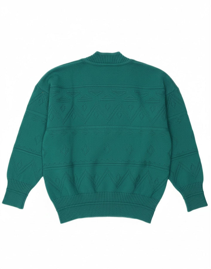 VINTAGE Womens V-Neck Jumper Sweater UK 14 Medium Green Argyle/Diamond