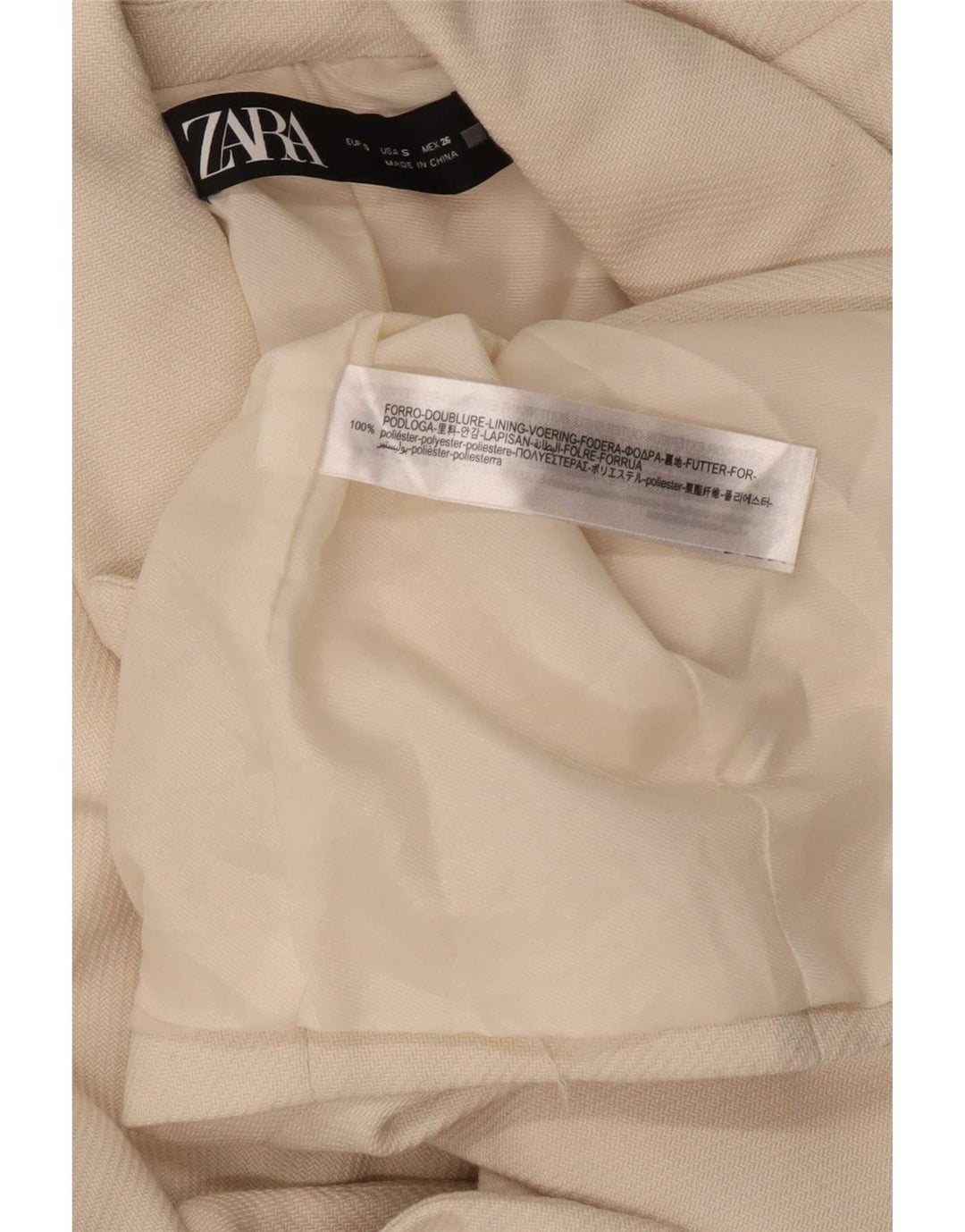 Zara Dame Dobbeltradet Blazer Jacket UK 10 Small Off White Polyester