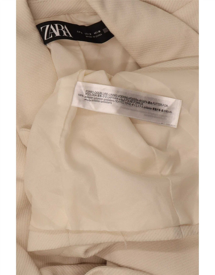 Zara Dame Dobbeltradet Blazer Jacket UK 10 Small Off White Polyester