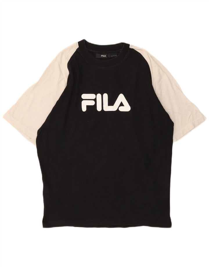 Fila Herre Grafisk T-Shirt Top Stor Sort Colourblock Bomuld