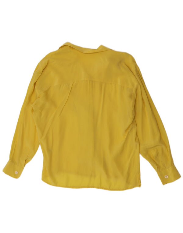 Vintage dameskjorte bluse UK 16 Large Yellow Silk