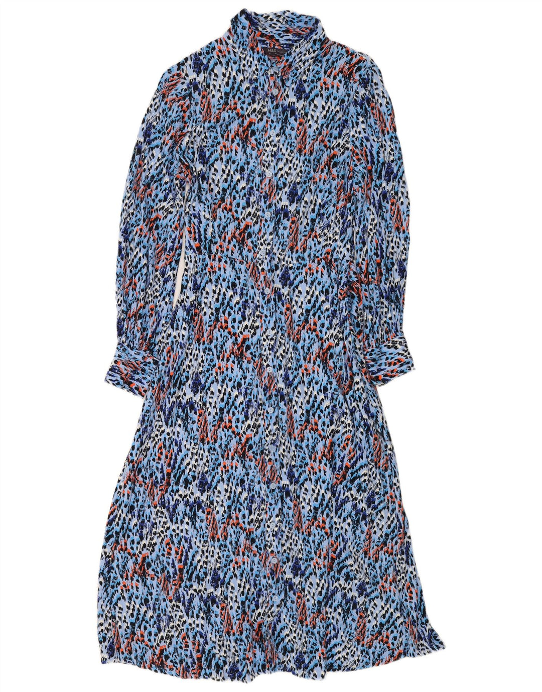 Marks & Spencer Langærmet skjortekjole til kvinder UK 12 Medium Blue