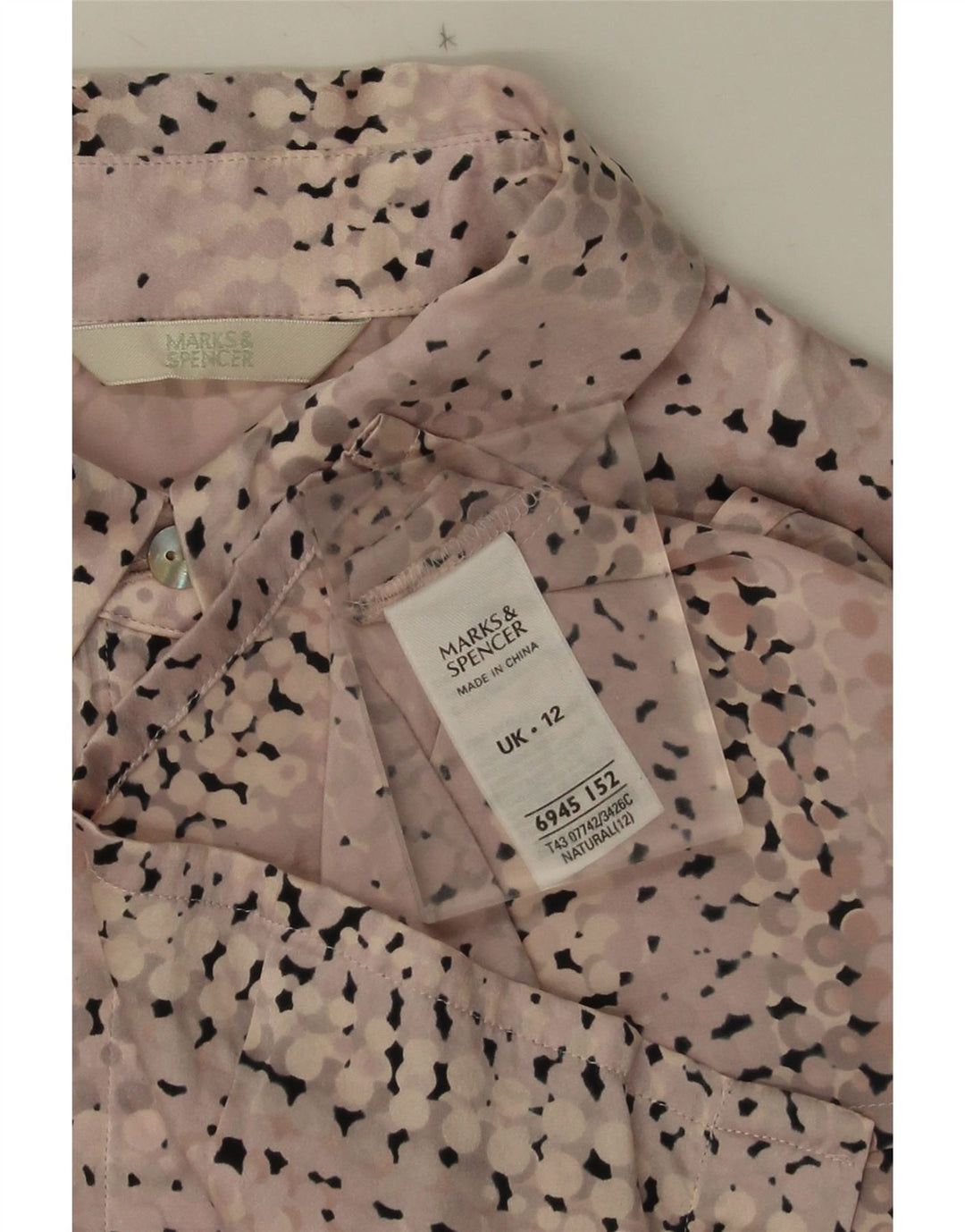 Marks & Spencer Dameskjortebluse UK 12 Medium Pink Plettet Silke