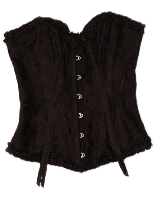 Vintage damekorsettop UK 8 Small Black Floral Polyester