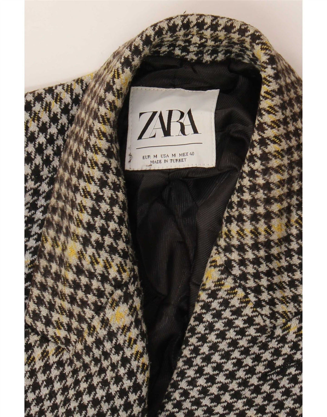 Zara Herre Double Breasted Blazer Jacket UK 38 Medium Black Houndstooth