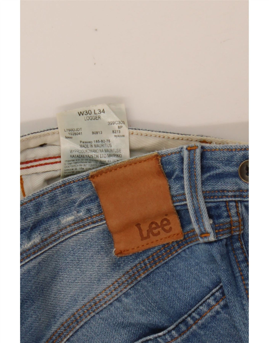LEE Mens Logger Distressed Straight Jeans W30 L34 Blue Cotton