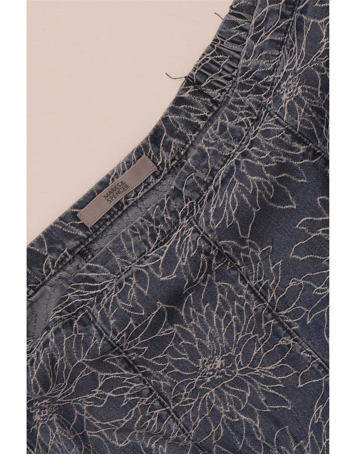 Marks & Spencer Dame Denim Flared Skirt W28 Medium Blue Floral