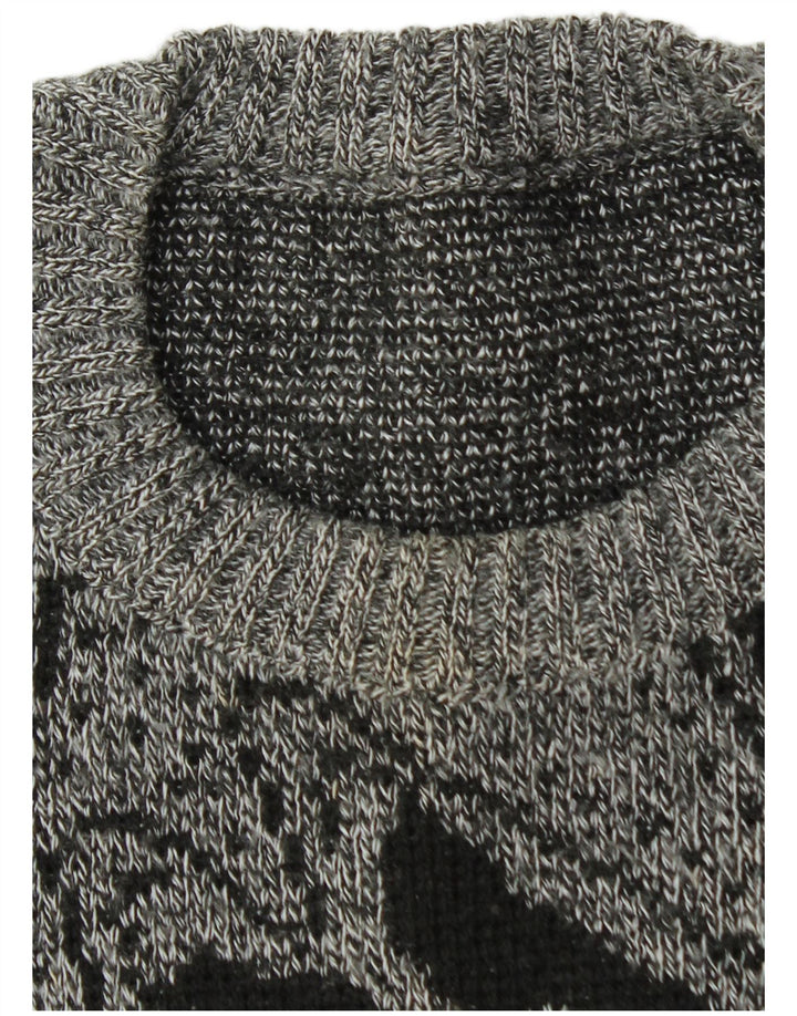 Vintage herre rund hals sweater stor grå geometrisk