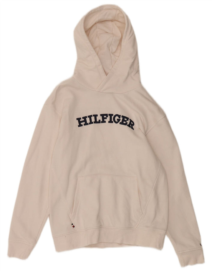 TOMMY HILFIGER Womens Graphic Hoodie Jumper UK 12 Medium White