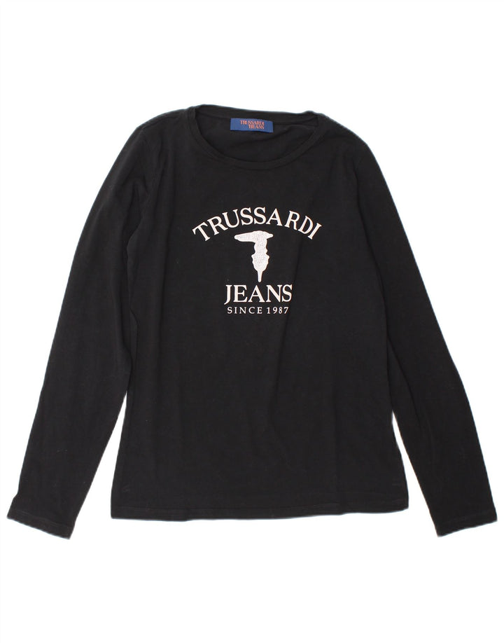 Trussardi Jeans Dame Grafisk Top Langærmet UK 12 Medium Sort