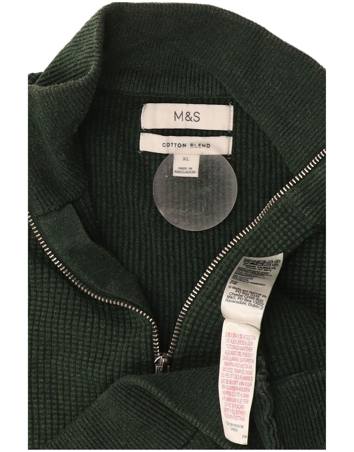Marks & Spencer Herre sweater med lynlåshals XL Grøn bomuld