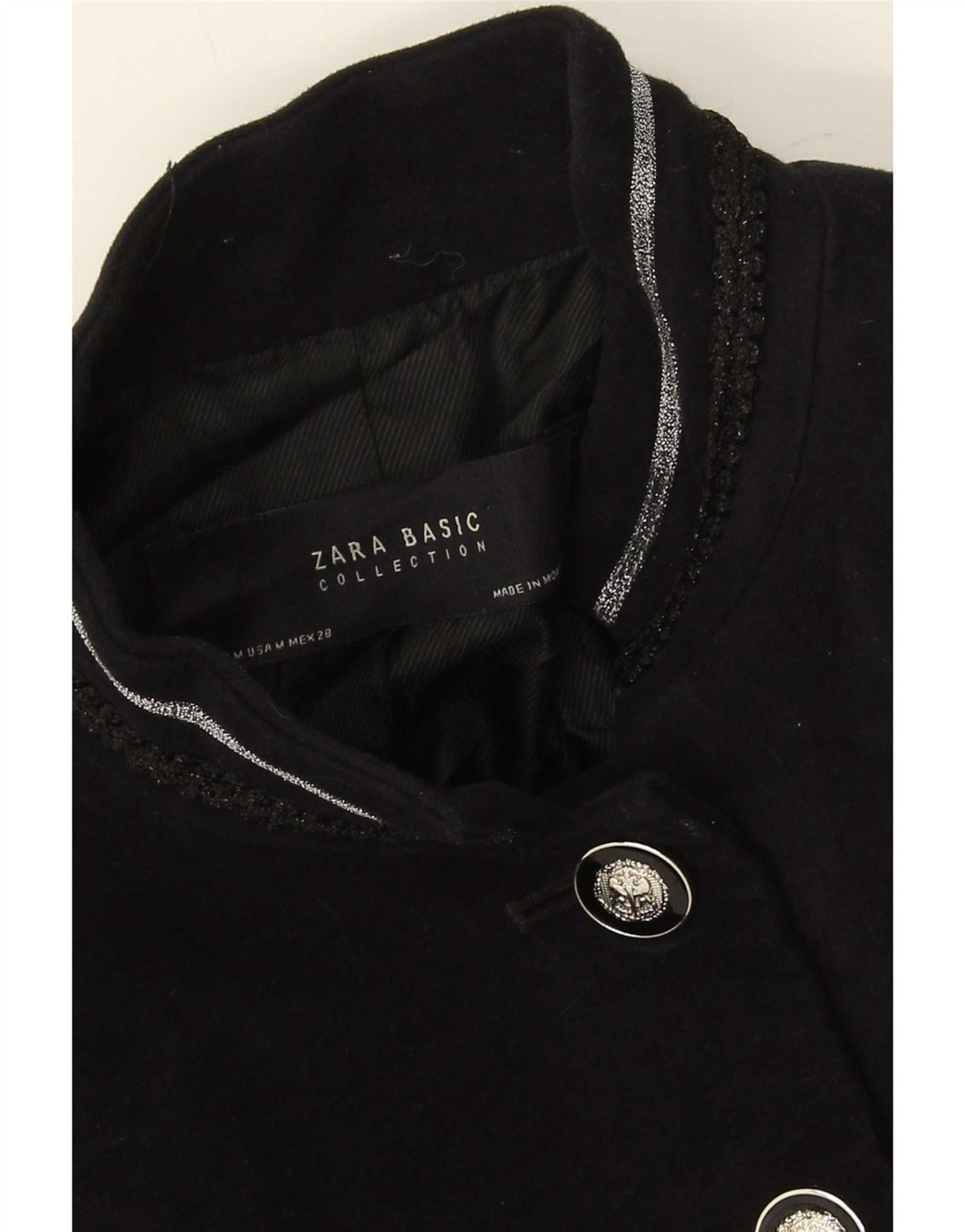 Zara Dame Overfrakke UK 12 Medium Sort Bomuld
