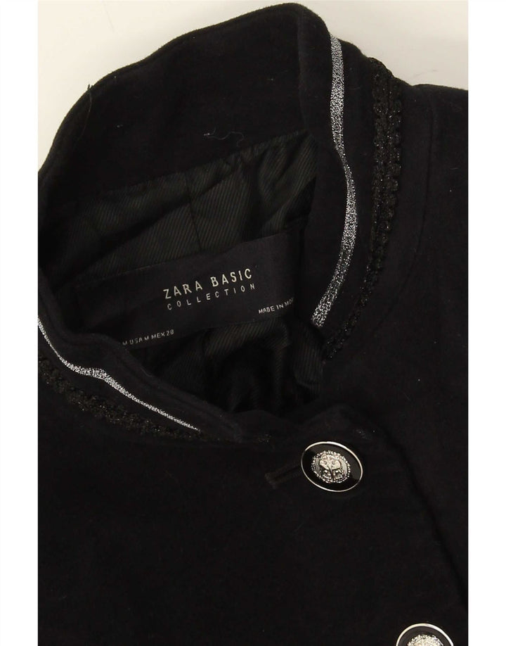 Zara Dame Overfrakke UK 12 Medium Sort Bomuld