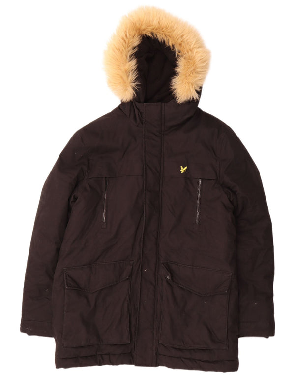 Lyle & Scott Herre Hooded Parka Jacket UK 40 Large Black Bomuld