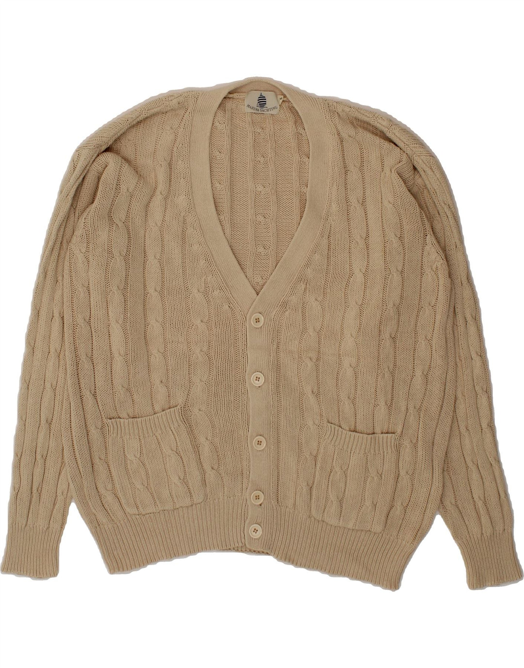 MARINA YACHTING Mens Cardigan Sweater Medium Beige Vintage Marina Yachting and Second-Hand Marina Yachting from Messina Hembry 