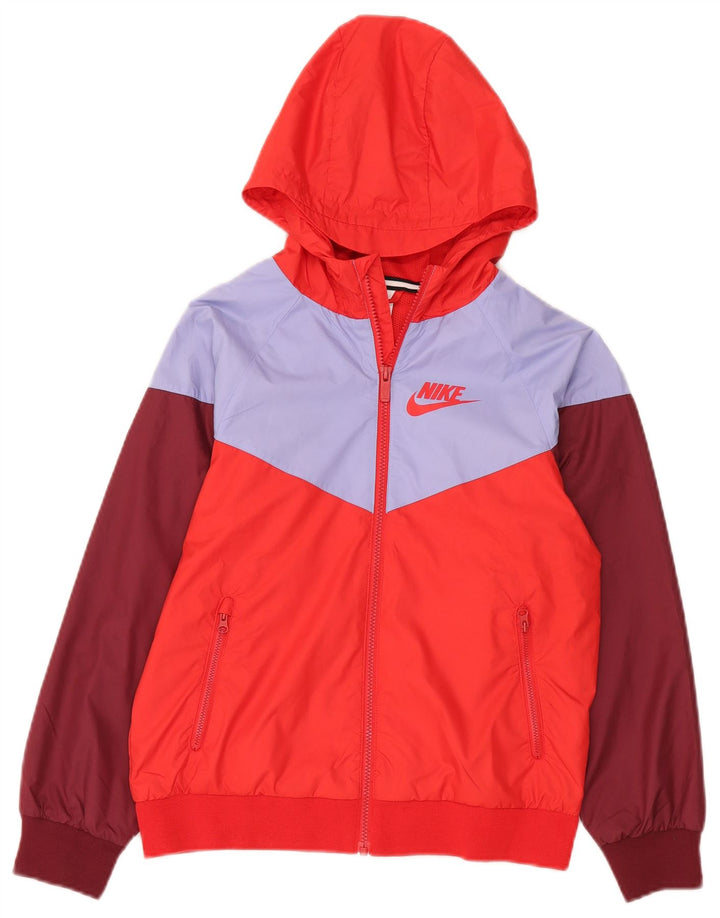 Nike Regnjakke med hætte til drenge 10-11 år Medium Rød Colourblock Polyester