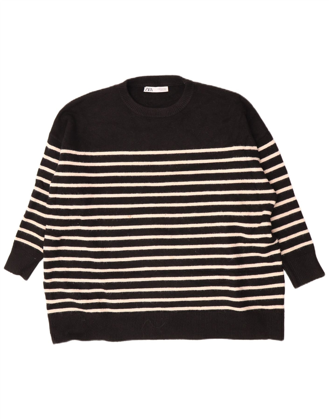 Zara Dame Oversized Crew Neck Jumper Sweater UK 14 Medium Sort Stribet