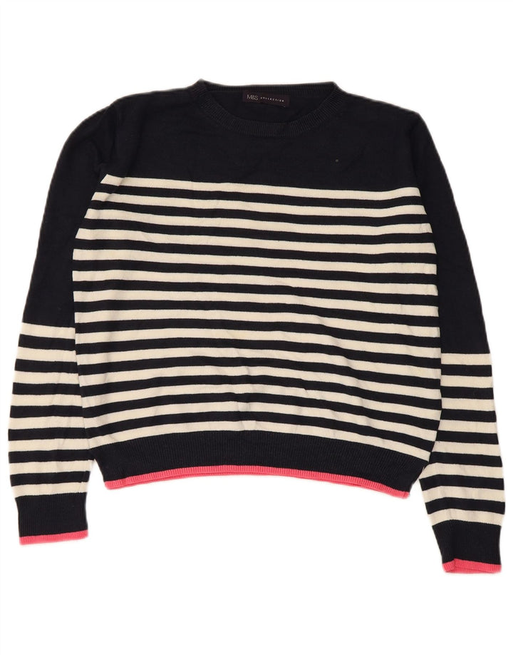 Marks & Spencer Dame Crop Crew Neck Jumper Sweater UK 8 Small Navy Blue