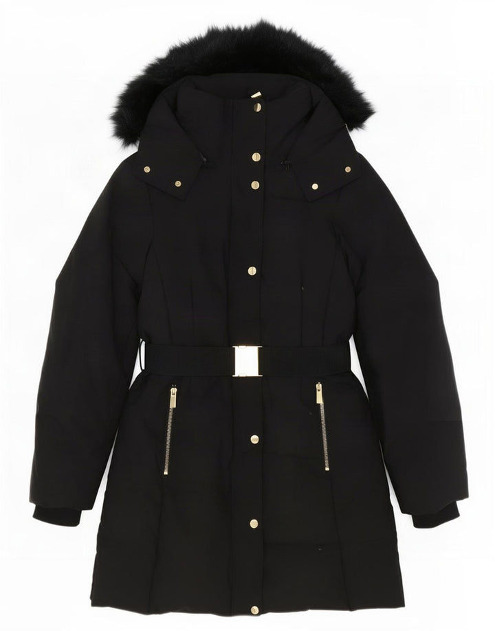 Zara Dame Hætte Polstret Frakke UK 10 Small Black Polyester