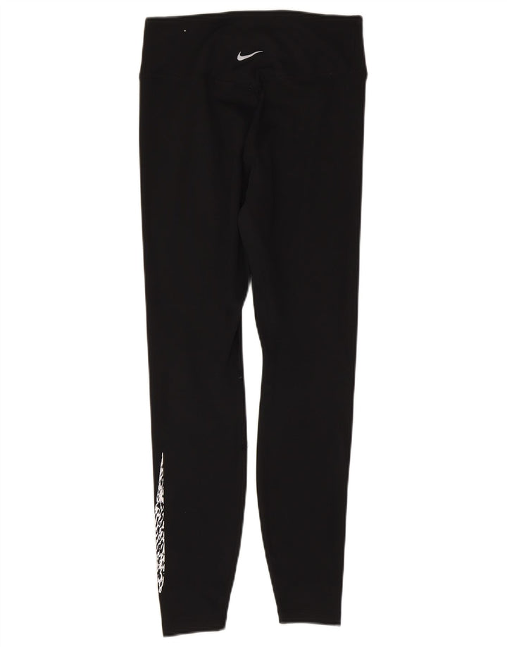 Nike Dame Dri Fit Grafiske Leggings UK 8 Small Black Polyester