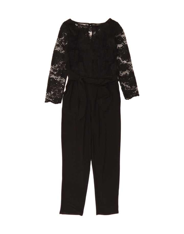 WALLIS Womens See Through Long Sleeve Jumpsuit UK 8 Small  Black Floral Vintage Wallis and Second-Hand Wallis from Messina Hembry 