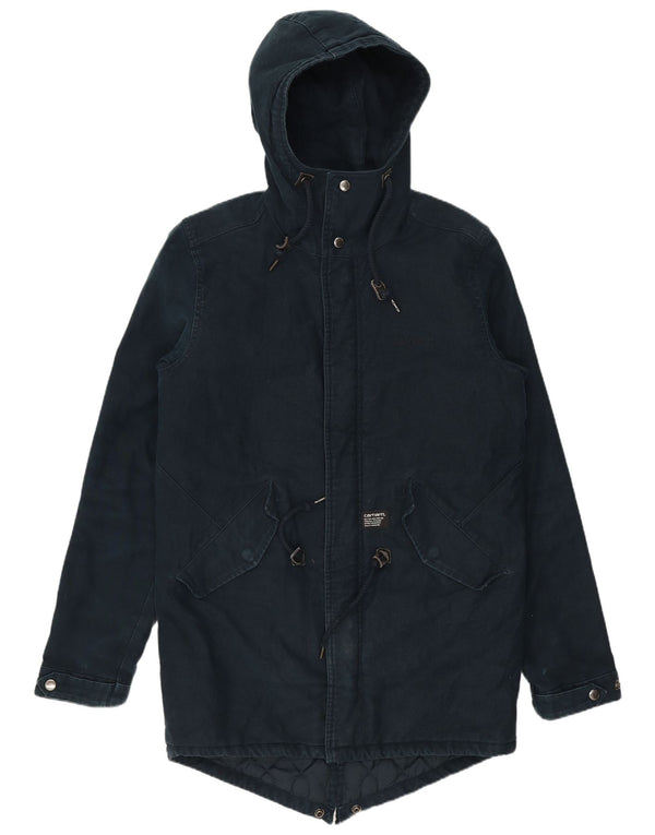 Carhartt Herre Hooded Parka Jacket UK 36 Small Navy Blue Cotton
