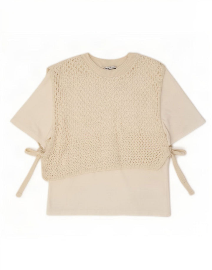 Zara Hæklet Bluse Top UK 14 Medium White