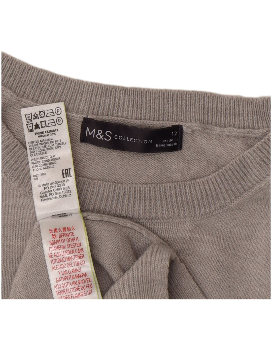 Marks & Spencer Dame grafisk trøjetrøje med rund hals DK 12 mellemgrå
