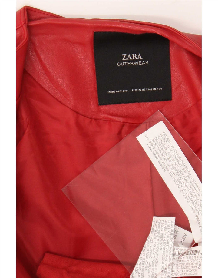 Zara Womens Crop imiteret læderjakke UK 12 Medium Rød Polyester