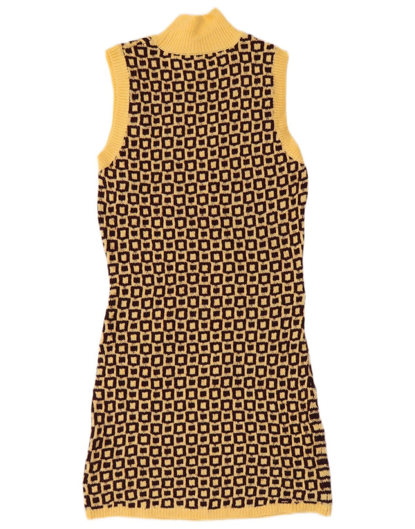 Zara Womens Sleeveless Jumper Dress UK 14 Large Yellow Geometric Acrylic