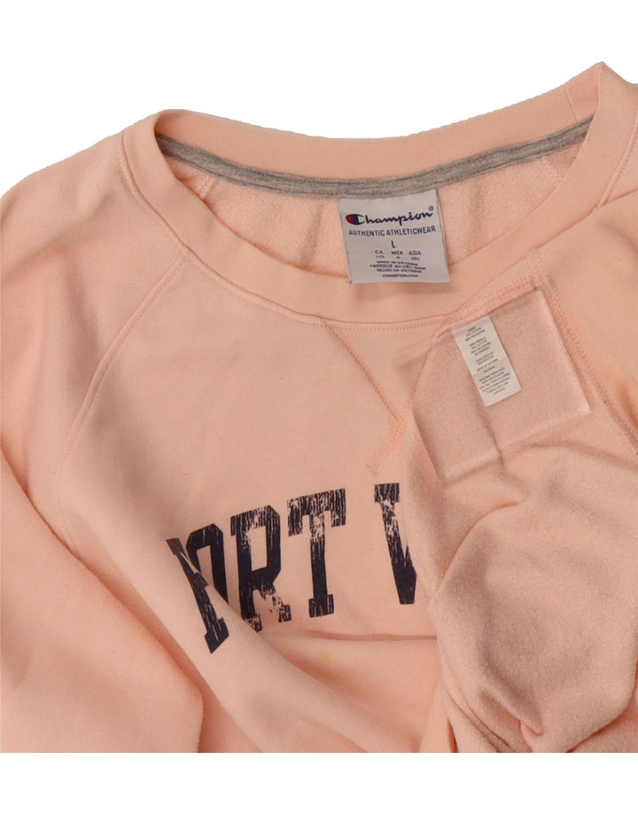 CHAMPION Womens Oversized Graphic Sweatshirt Jumper UK 16 Large Pink Vintage Champion and Second-Hand Champion from Messina Hembry 