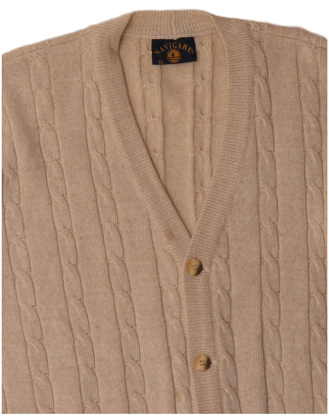 NAVIGARE Herre cardigan sweater XL Beige Flecked Merino Uld