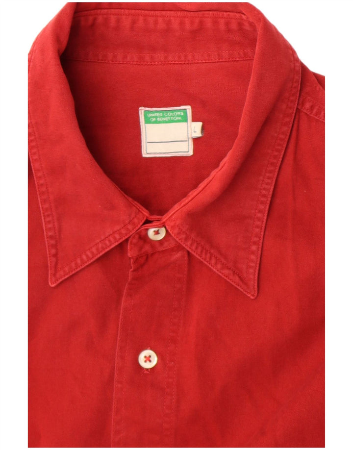 Benetton Herre Denim Skjorte Stor Rød